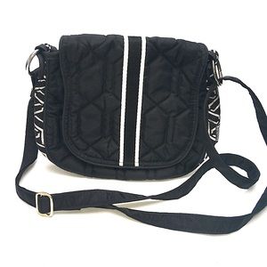 Cinda b Black and White Striped Saddle Bag